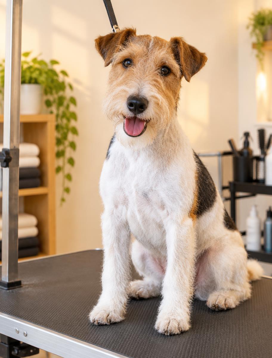 Wire-haired terrier with a tidy fresh trim